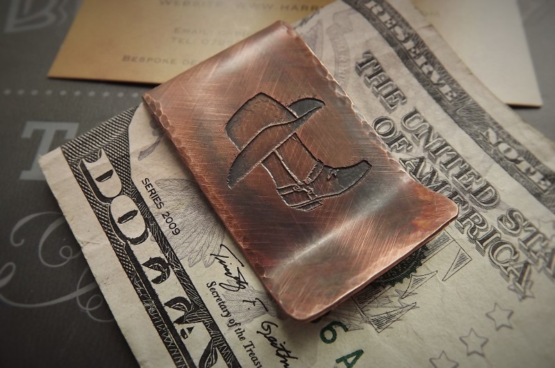 Cowboy Money Clip Hat Boots Etched Gift